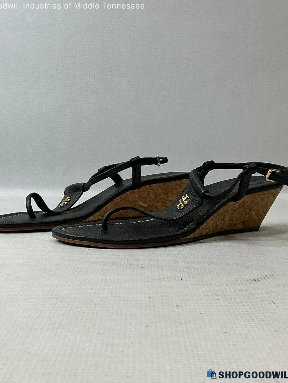 Tory Burch Black Leather T-Strap Sandals Size 9